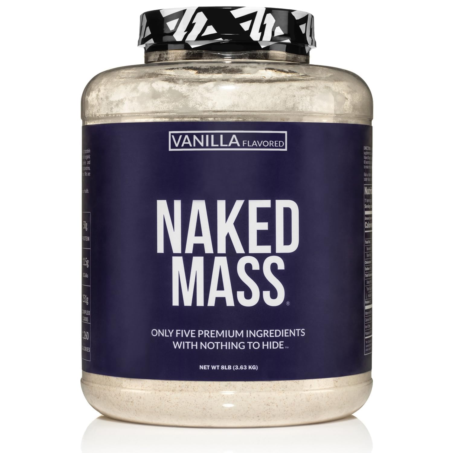 NAKED Vanilla Mass bottle poured for on-the-go nutrition