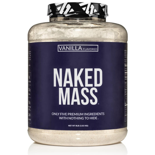 NAKED Vanilla Mass bottle poured for on-the-go nutrition