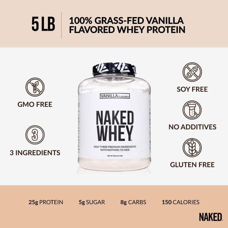 NAKED Vanilla Whey 5lb bulk pack offers long-term protein nutrition.