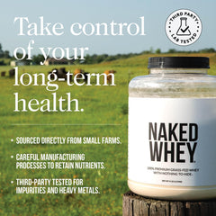 NAKED Vanilla Whey Isolate nutrition panel emphasizing high-protein serving.