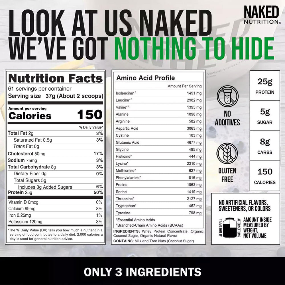 NAKED Vanilla Whey serving scoop suggests convenient daily protein portions.