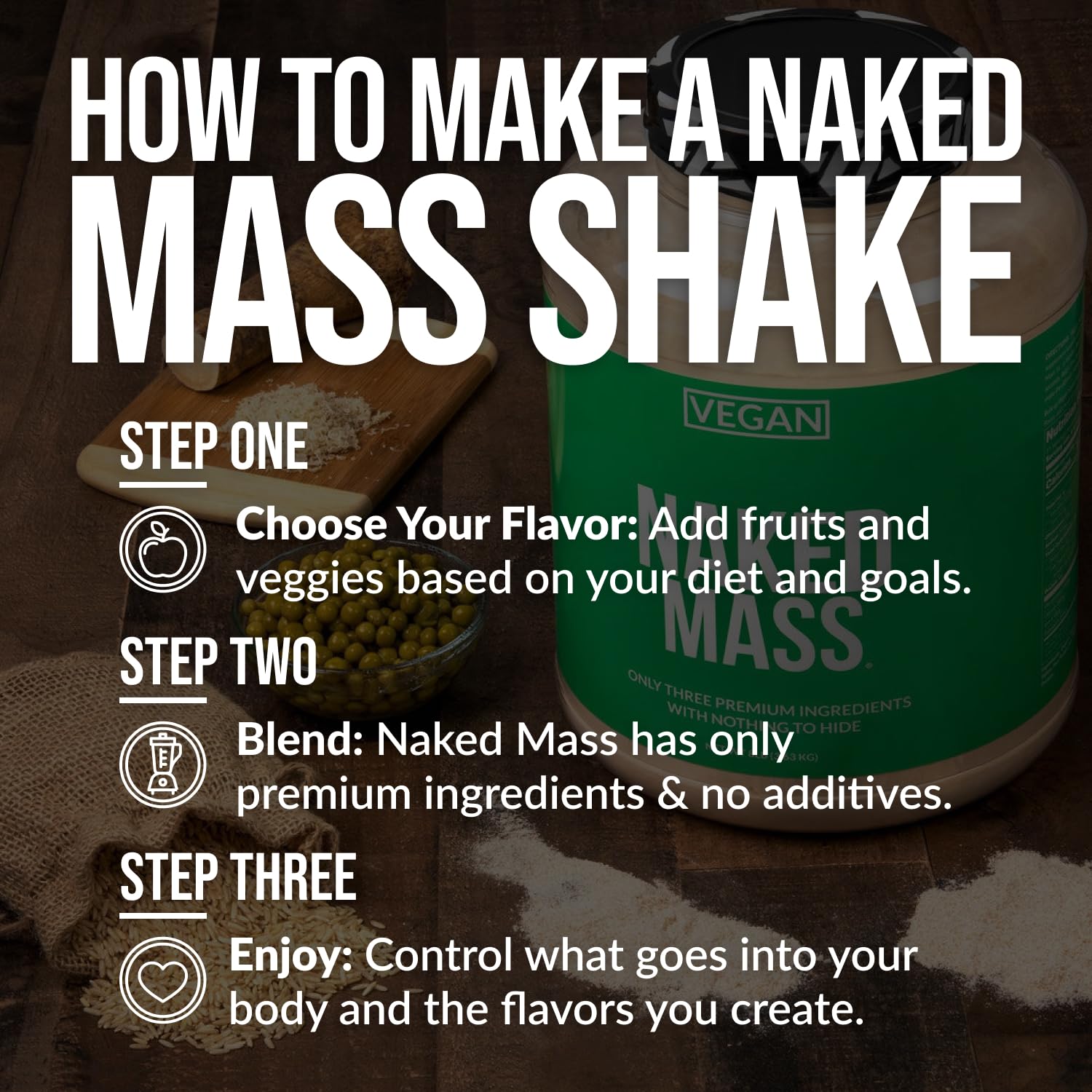 NAKED Vegan Mass 8lb bulk tub suitable for daily vegan protein goals
