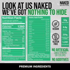 NAKED Vegan Mass double chocolate shake in glass implies rich flavor and protein boost.