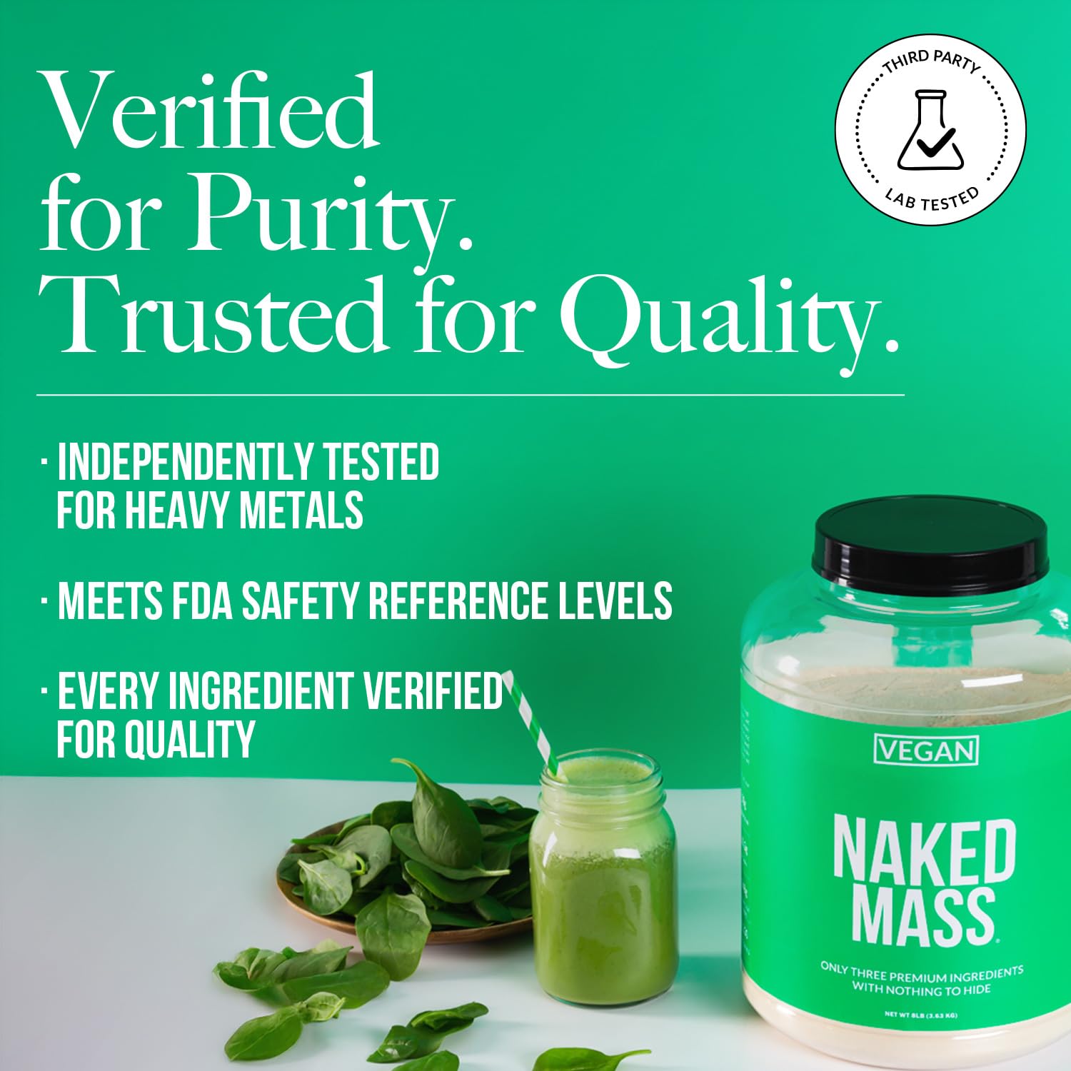 NAKED Vegan Mass container highlighting organic tapioca maltodextrin complex carbohydrates
