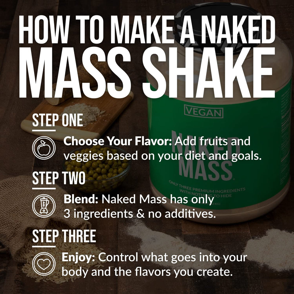 NAKED Vegan Mass vegan symbol indicating dairy-free and gluten-free formulation.