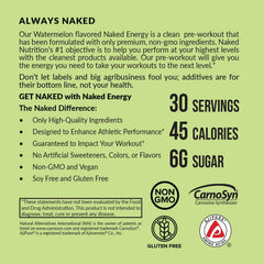 NAKED Watermelon Energy powder in water shows mixability and clarity.