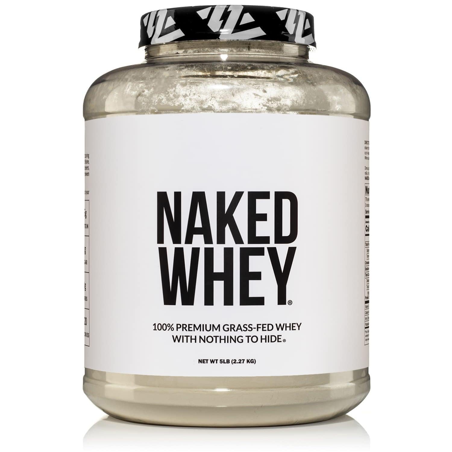 NAKED Whey bag and scoop illustrate pure, additive-free protein for quick shakes.