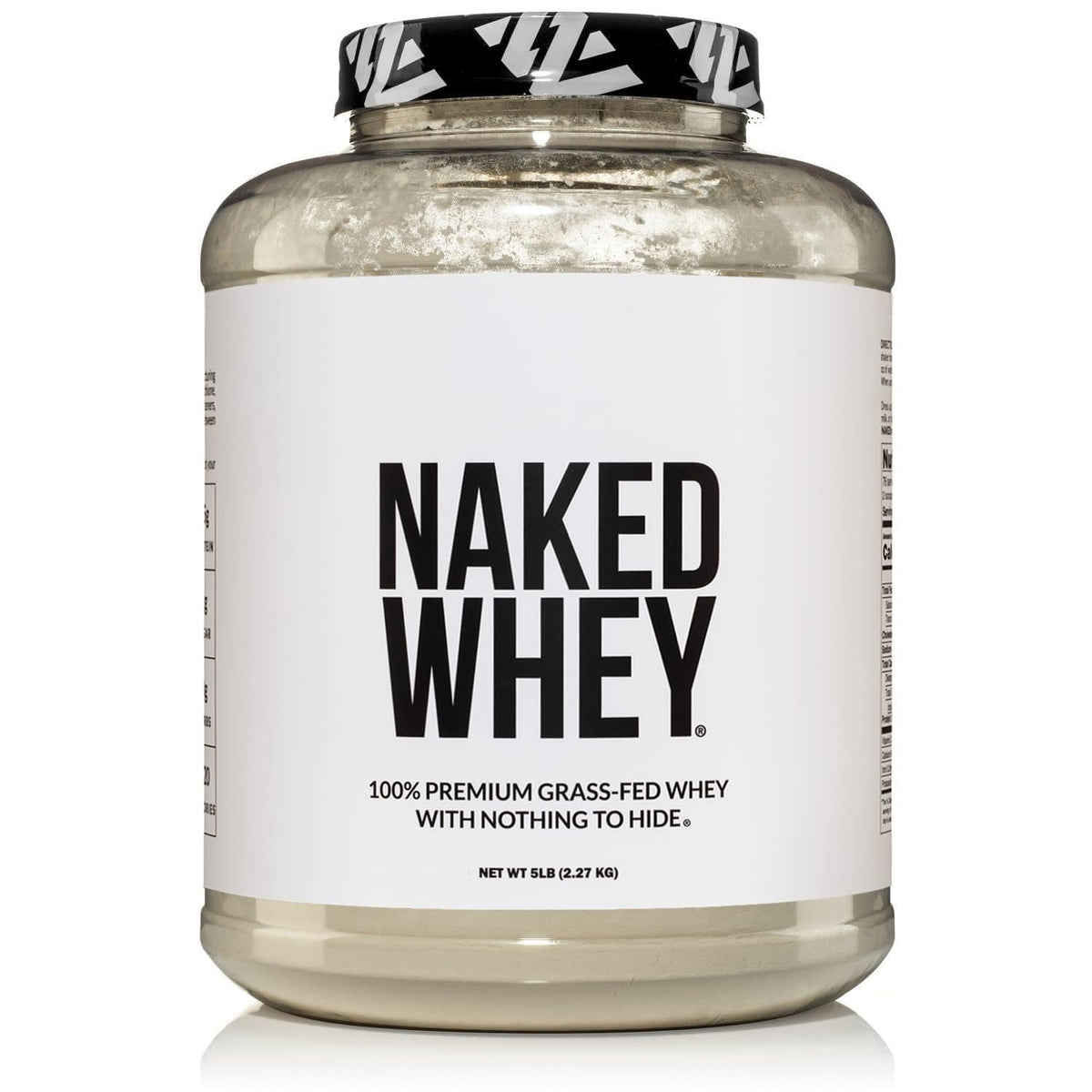 NAKED Whey bag and scoop illustrate pure, additive-free protein for quick shakes.
