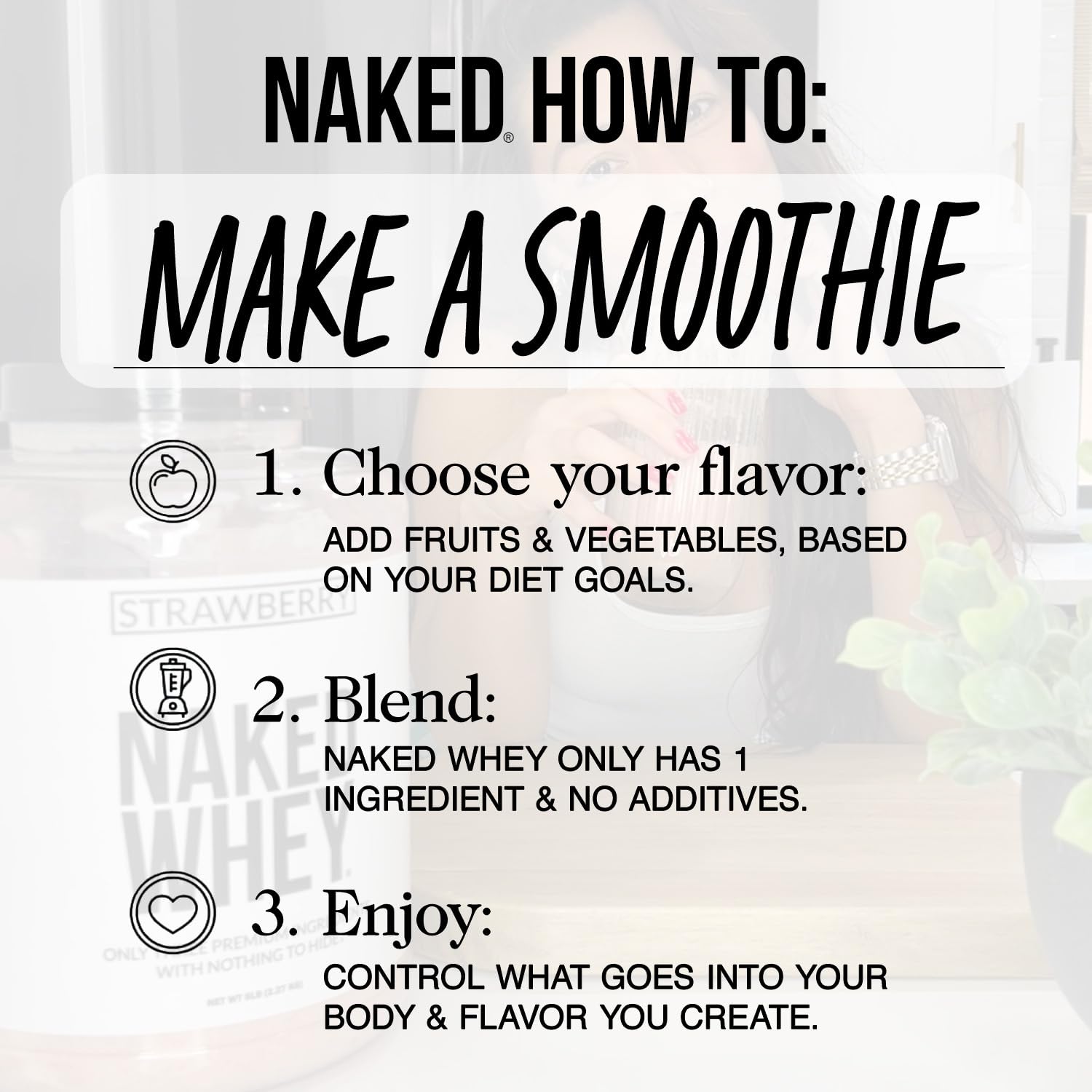 Ingredients list of Naked Whey Chocolate emphasizing clean ingredients.