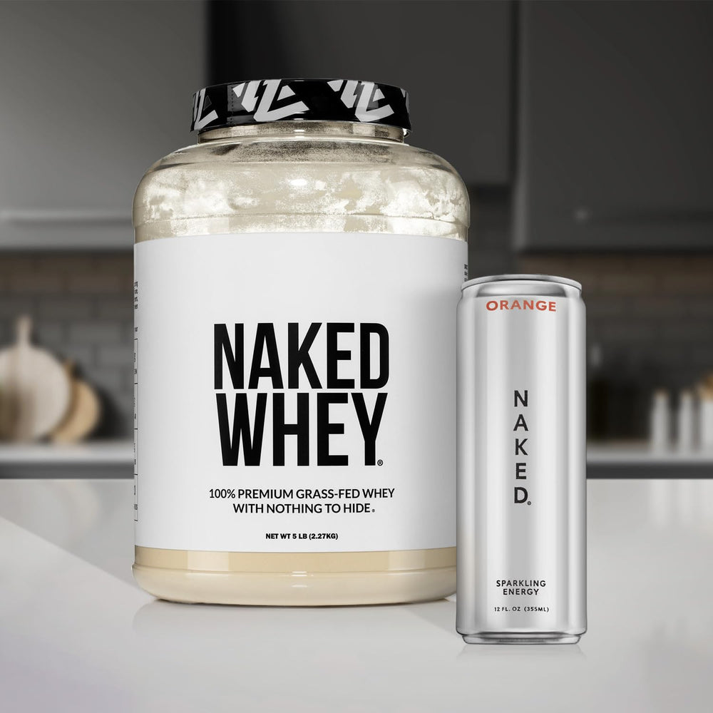 NSF Certified sticker visible on Naked Whey Chocolate packaging.