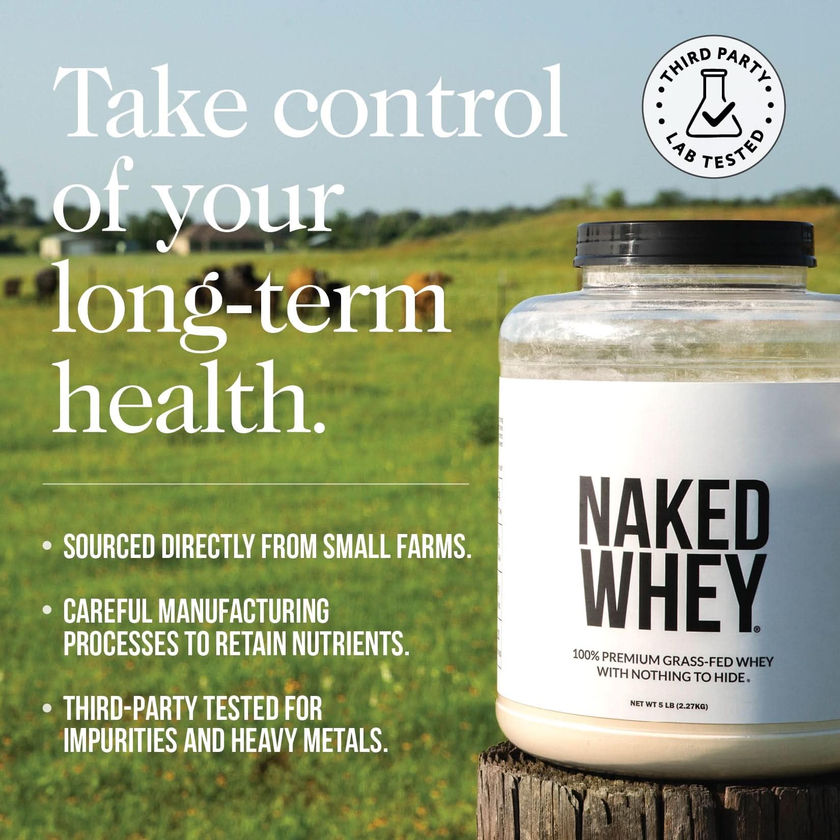Nutrition facts panel on Naked Whey Chocolate highlighting protein per serving.