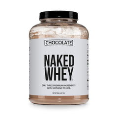 NAKED Whey Chocolate powder poured into a shaker for a protein shake.