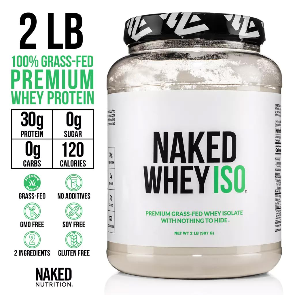 NAKED Whey Isolate ingredients card emphasizes two-ingredient purity