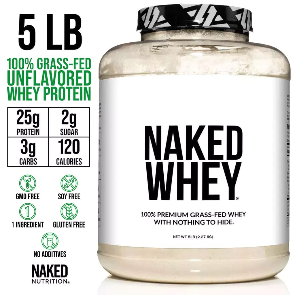 NAKED Whey tub shows no additives and clean ingredients.