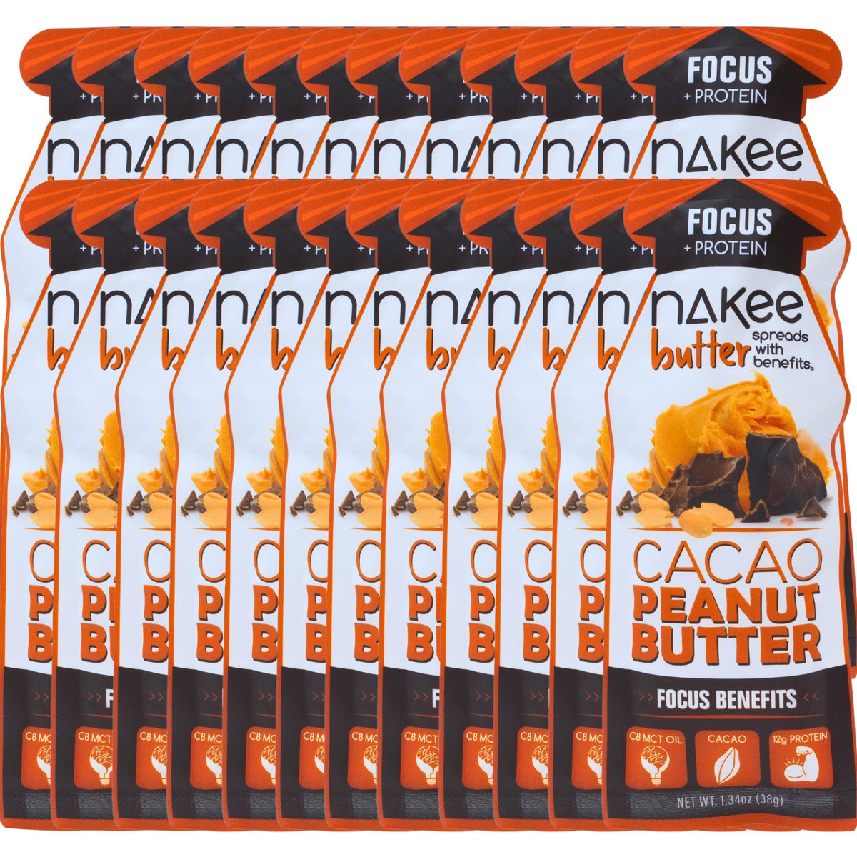 Nakee Butter Focus cacao peanut butter pouch ideal for on-the-go energy during workouts