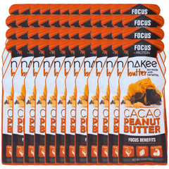 Nakee Butter Focus cacao peanut butter pouch for on-the-go energy during winter hikes.