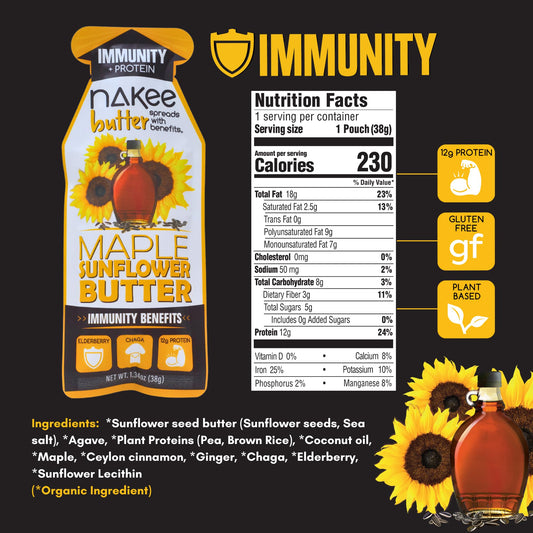 Nakee Butter Immunity Maple Sunflower Spread on toast, flavorful energy boost.