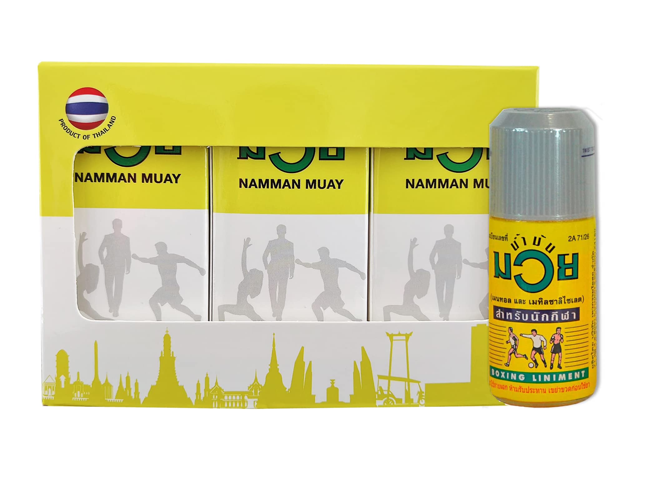 Namman Muay liniment oil 30ml bottle in a 3-pack for quick pre-workout prep.