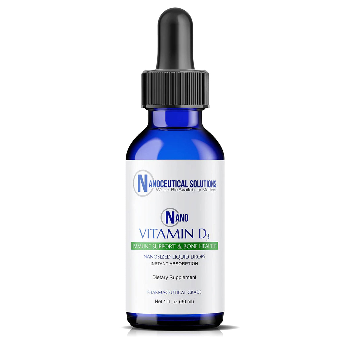 Nanoceutical Solutions Nano D3 liquid bottle for daily bone and muscle support