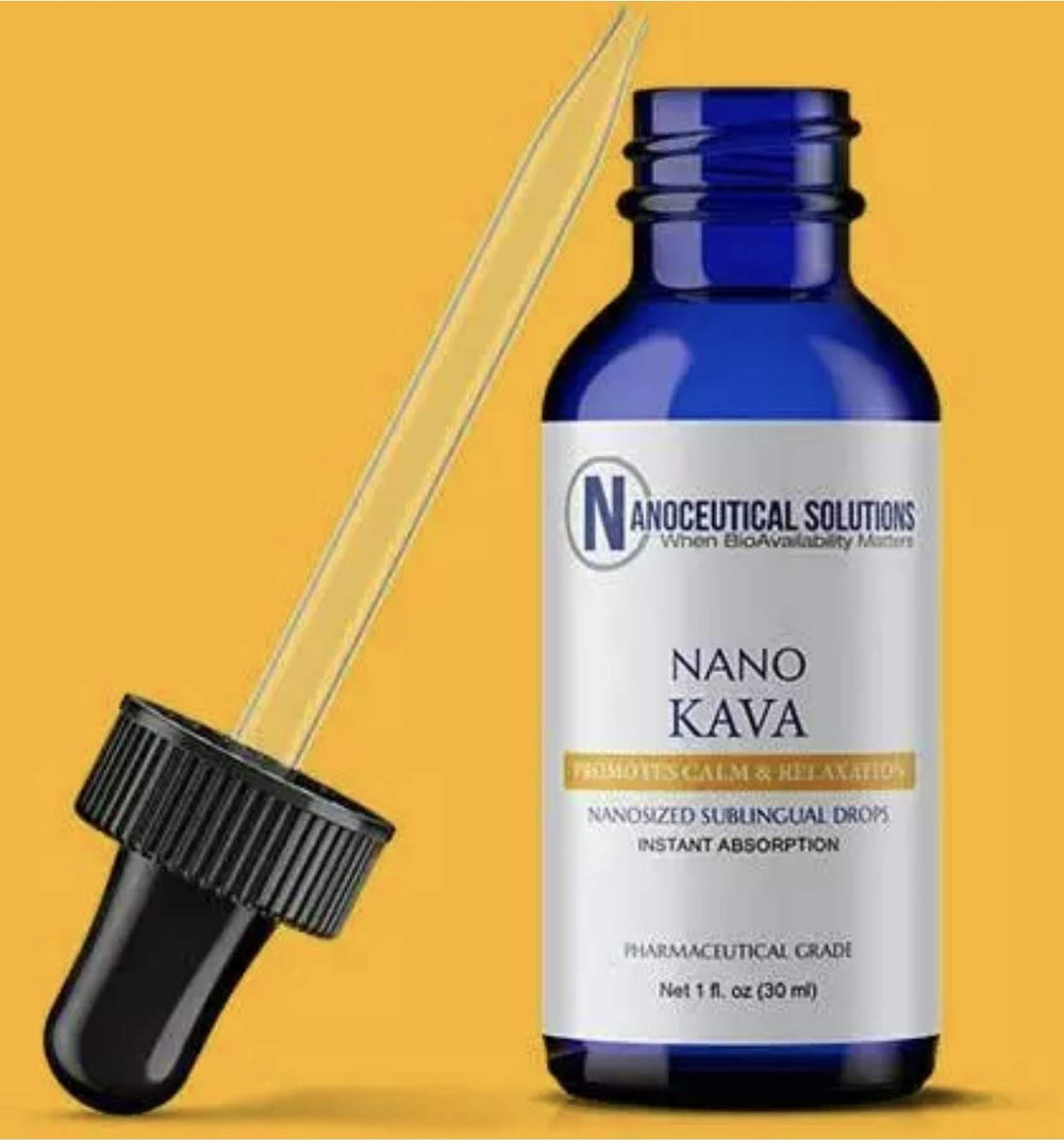 Nanoceutical Solutions Nano Kava drops in use, emphasizing potency and rapid uptake