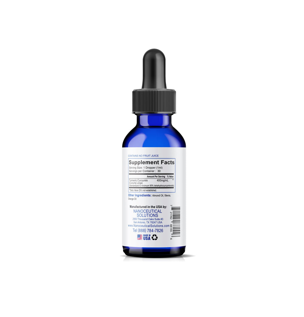 Nanoceutical Solutions Nano Turmeric Curcumin ingredients label highlights tetrahydrocurcumanoids and organic oils