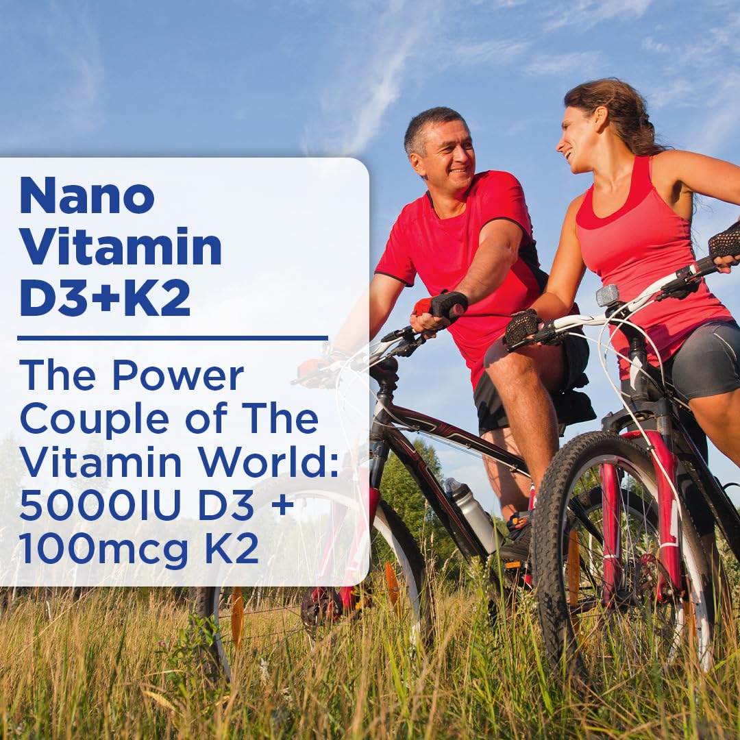 Nanoceutical Solutions Label closeup highlights 5000 IU D3 and 100 mcg K2.