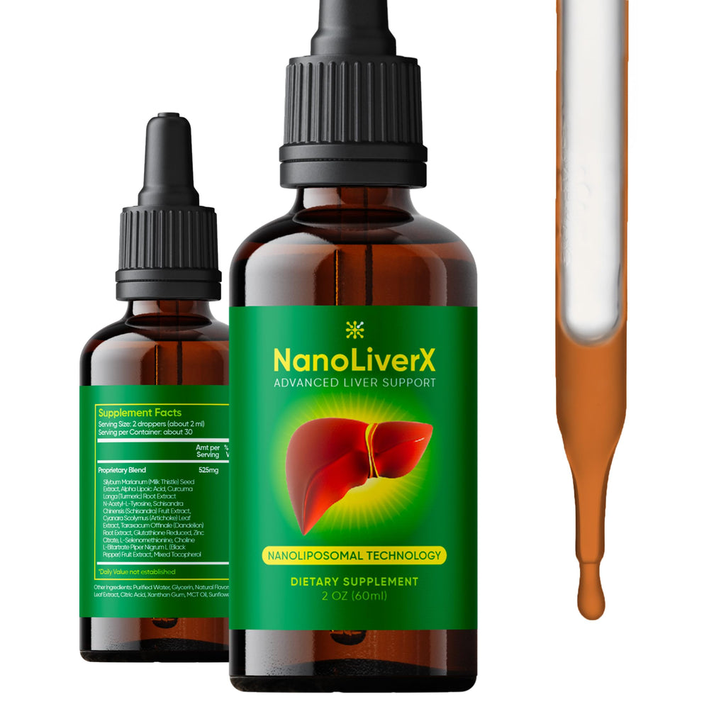 NANOREVIVE NanoLiverX bottle and dropper for high-absorption liver support.