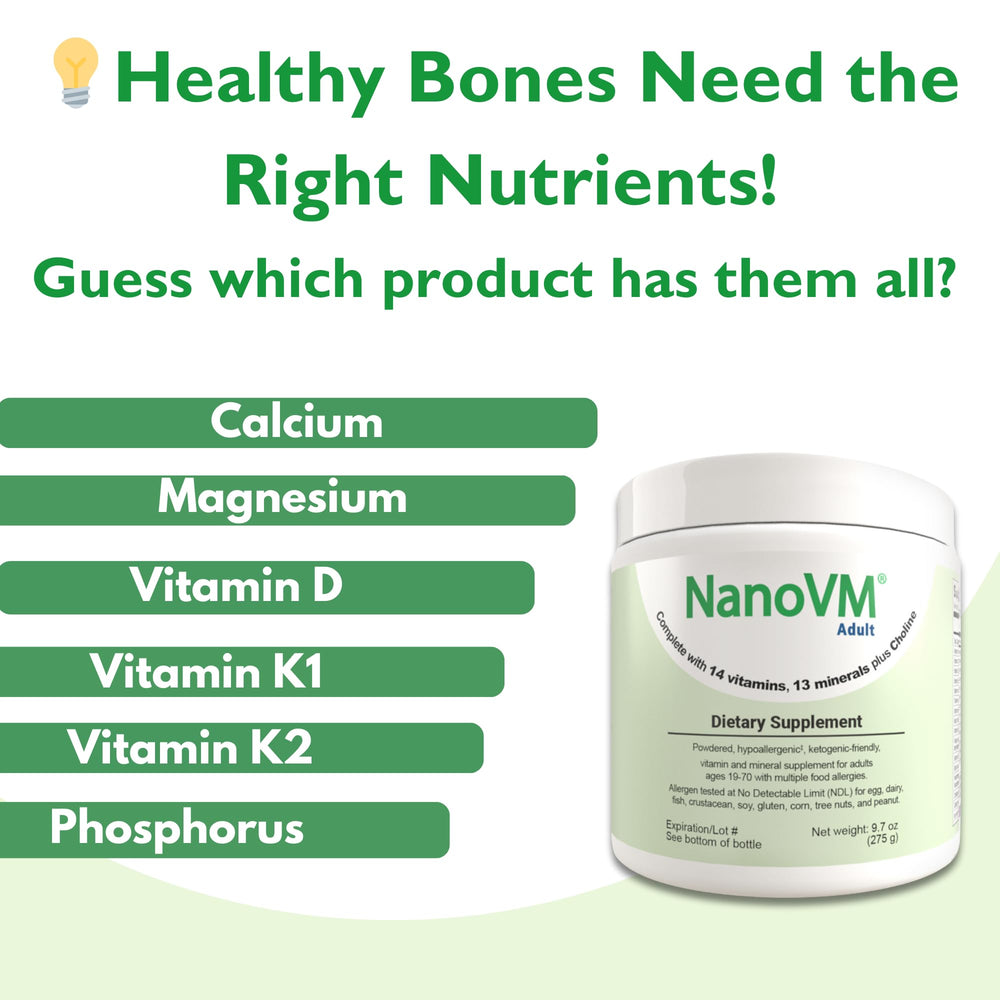 NanoVM allergen-free label emphasizes gluten- and dairy-free composition for sensitive diets.