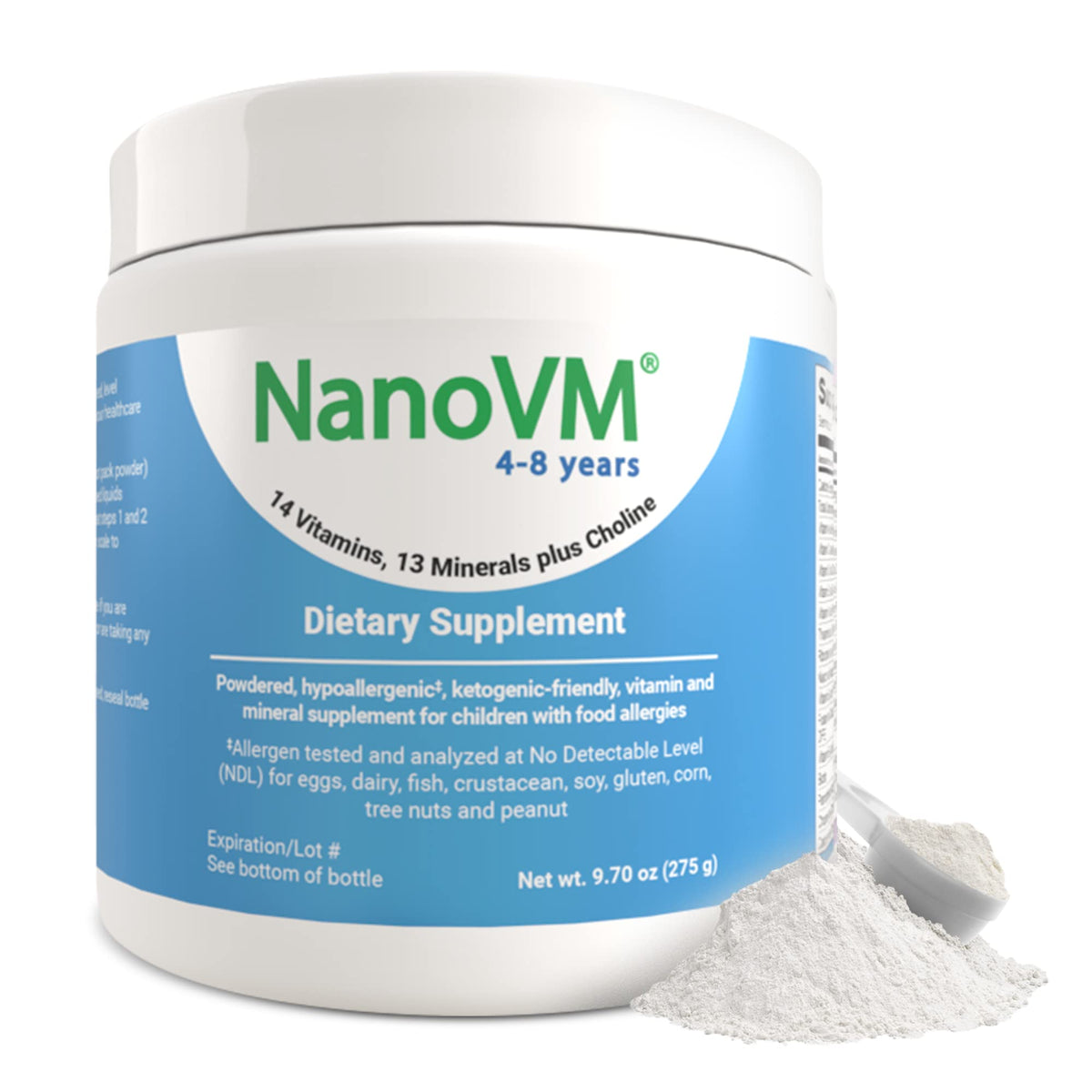 NanoVM bottle being poured to measure a daily dose for kids