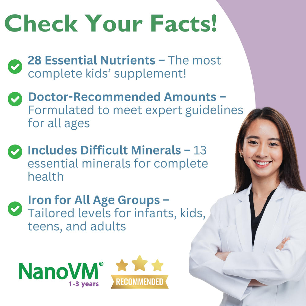 NanoVM calcium and vitamin D for bone health in kids.
