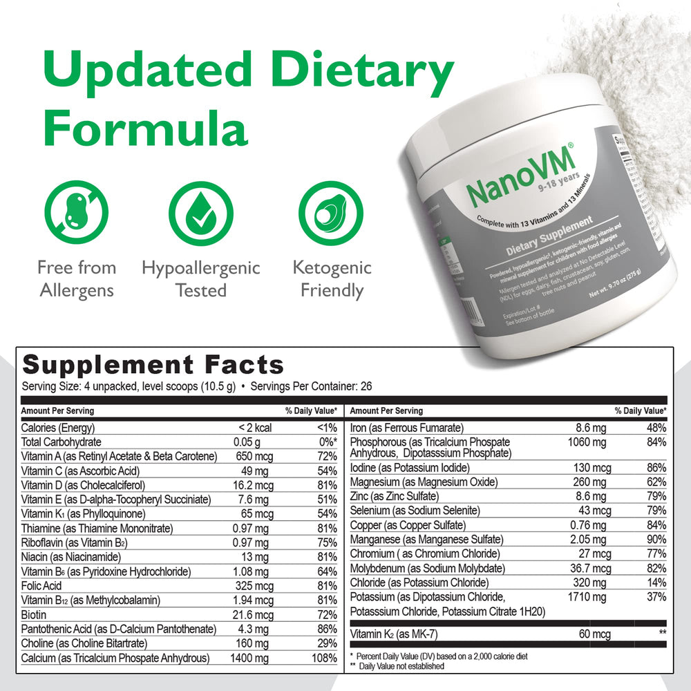 NanoVM powder scoop ready to mix into foods for easy daily supplementation.