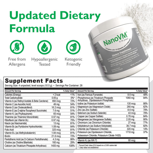 NanoVM powder scoop ready to mix into foods for easy daily supplementation.