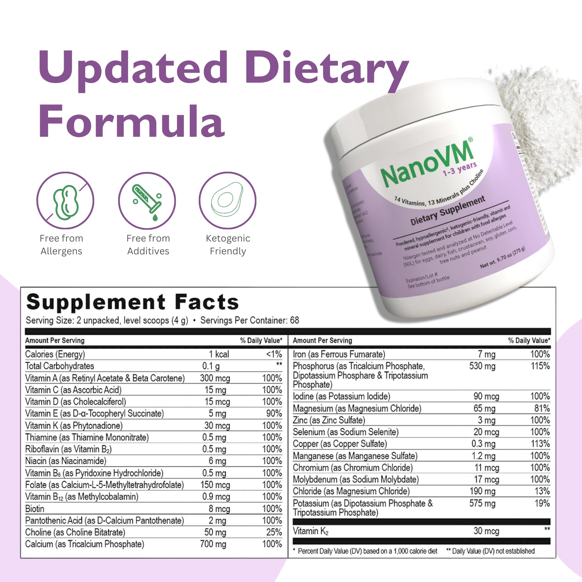 NanoVM nutrient-dense formula powder ready to mix.