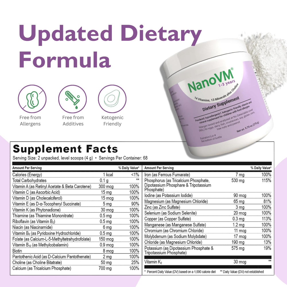 NanoVM nutrient-dense formula powder ready to mix.