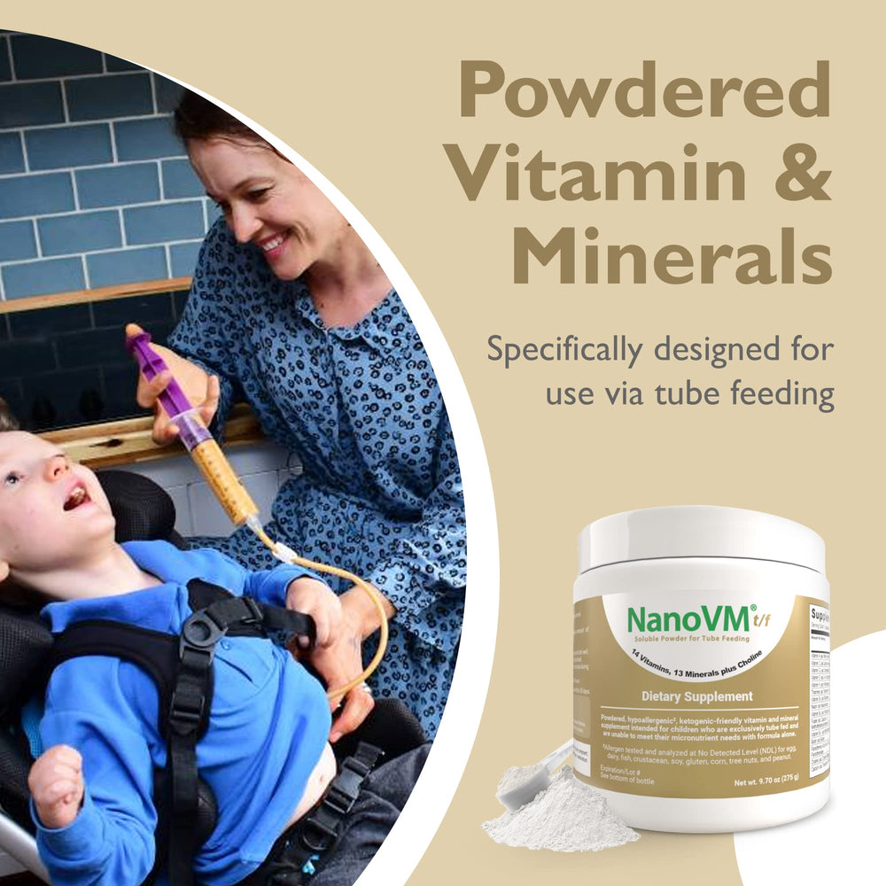 NanoVM t/f kid-friendly packaging emphasizing allergen-free formulation