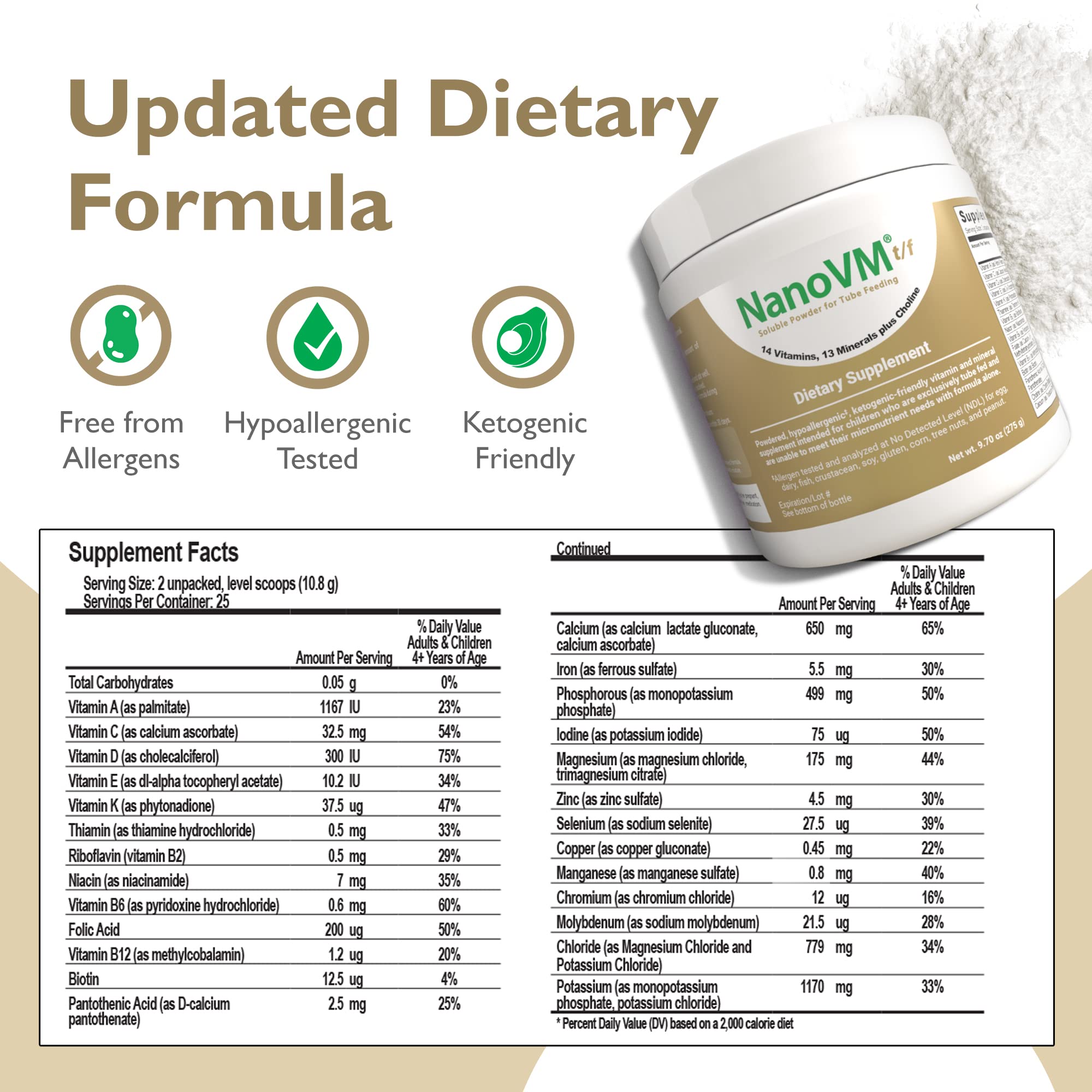 NanoVM t/f sealed jar showing clean allergen-free vitamin blend