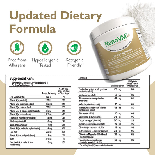 NanoVM t/f sealed jar showing clean allergen-free vitamin blend