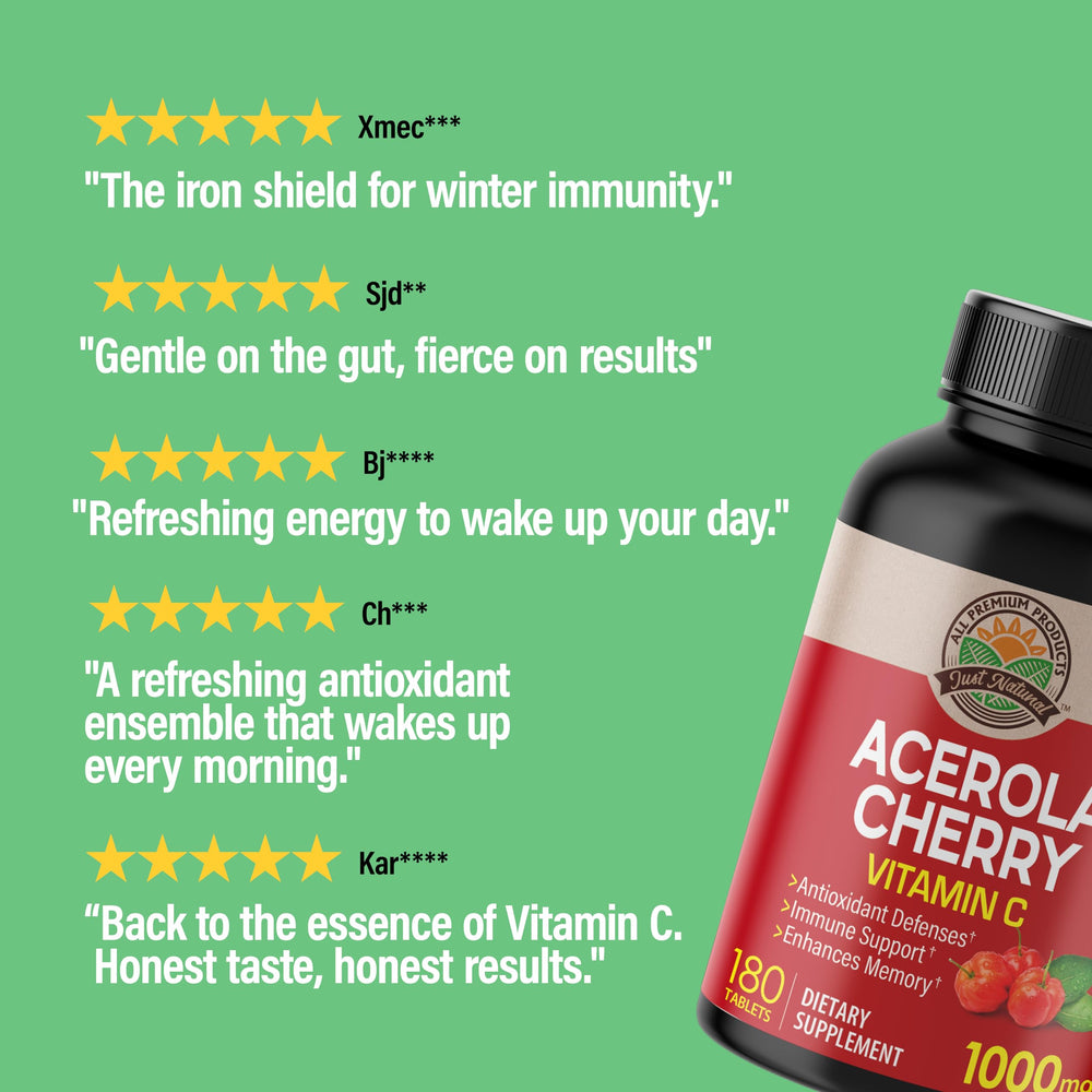 NANOWELL Acerola Cherry Vitamin C 1000mg bottle back with dosage directions for convenience.