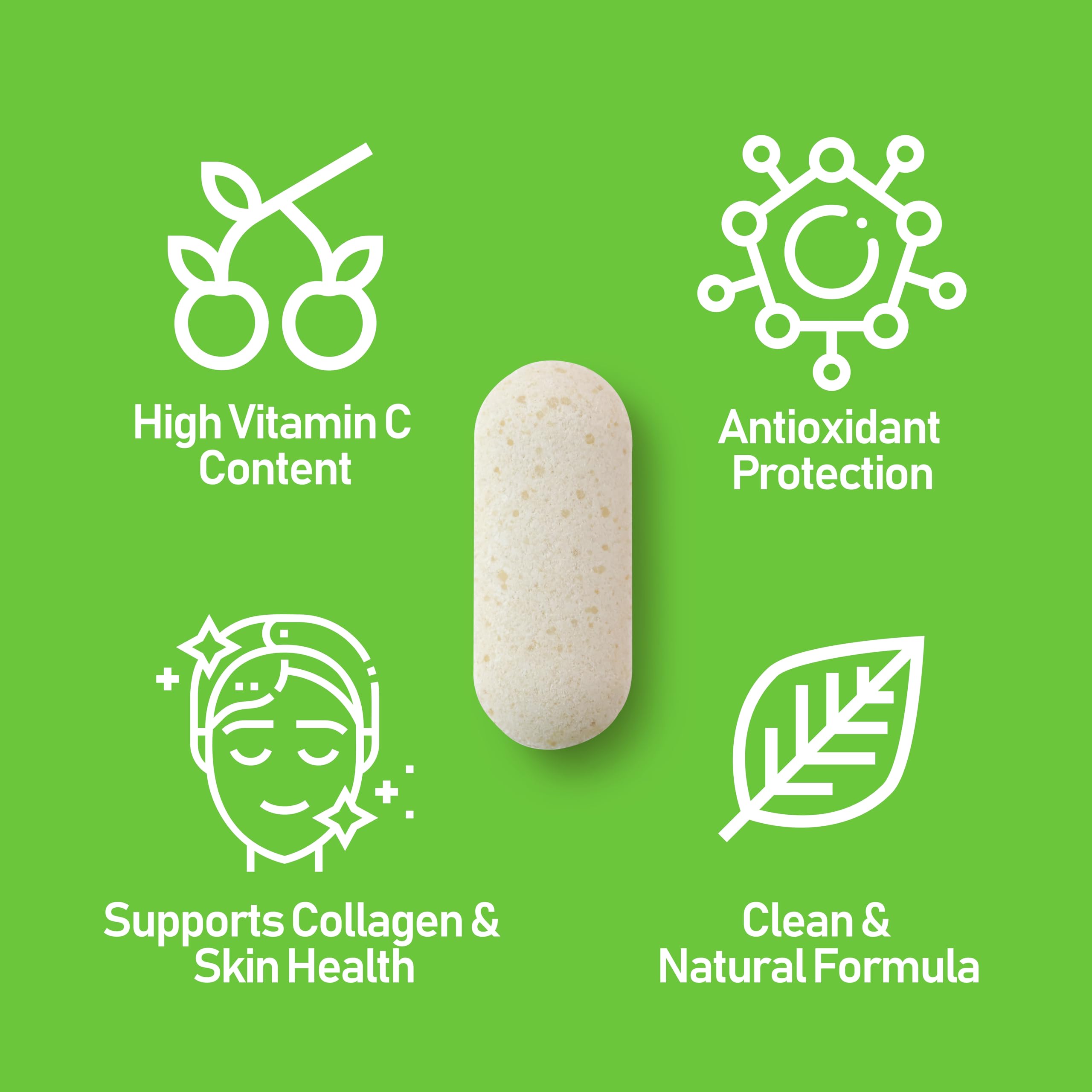 NANOWELL Acerola Cherry Vitamin C 1000mg tablet closeup highlighting easy-to-take tablets.