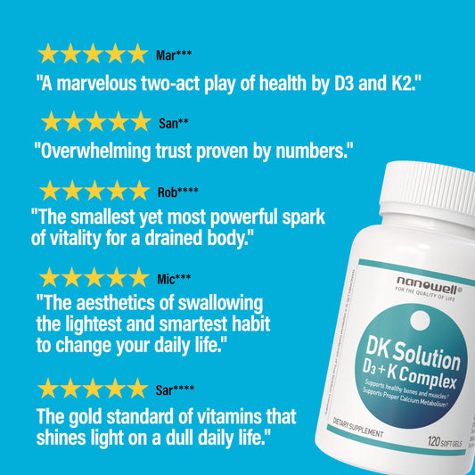 NANOWELL DK Solution bottle side label emphasizing immune support and daily wellness