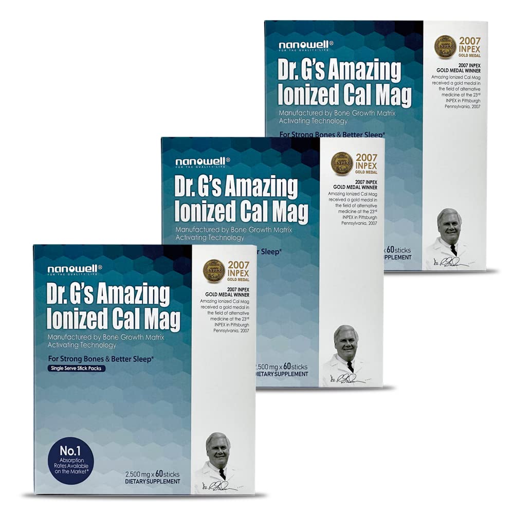 NANOWELL Dr G's Ionized Cal Mag bottle pour showing quick absorption potential