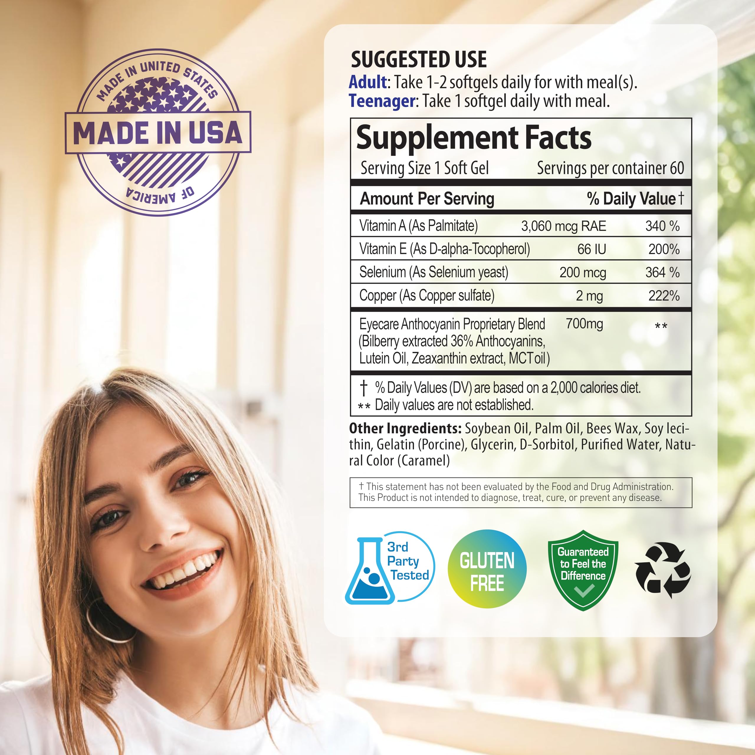 Nanowell EyeCare Anthocyanins zeaxanthin lutein arrangement for macular support