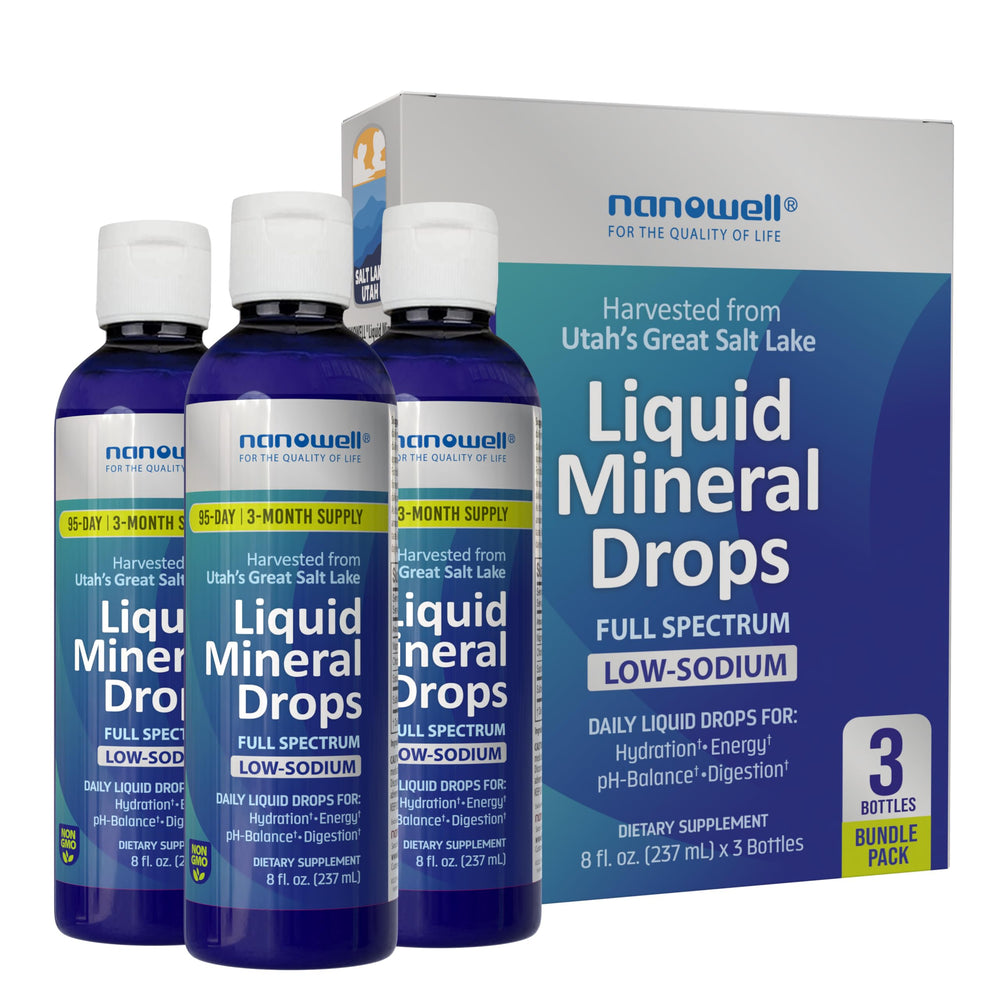 Nanowell Liquid Mineral Drops bottle being poured into water for minerals