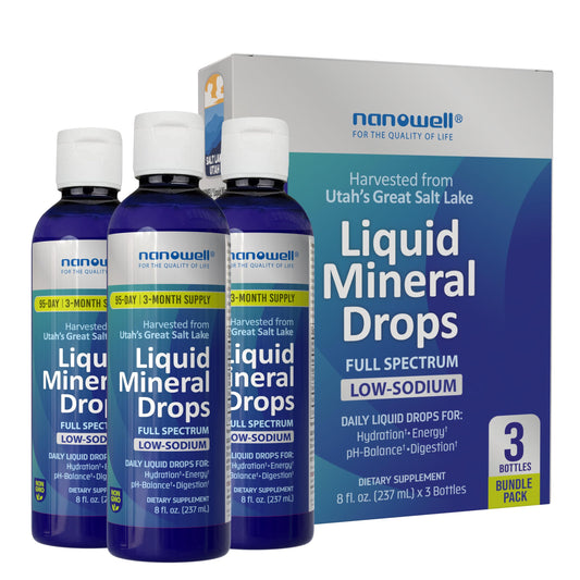 Nanowell Liquid Mineral Drops bottle being poured into water for minerals