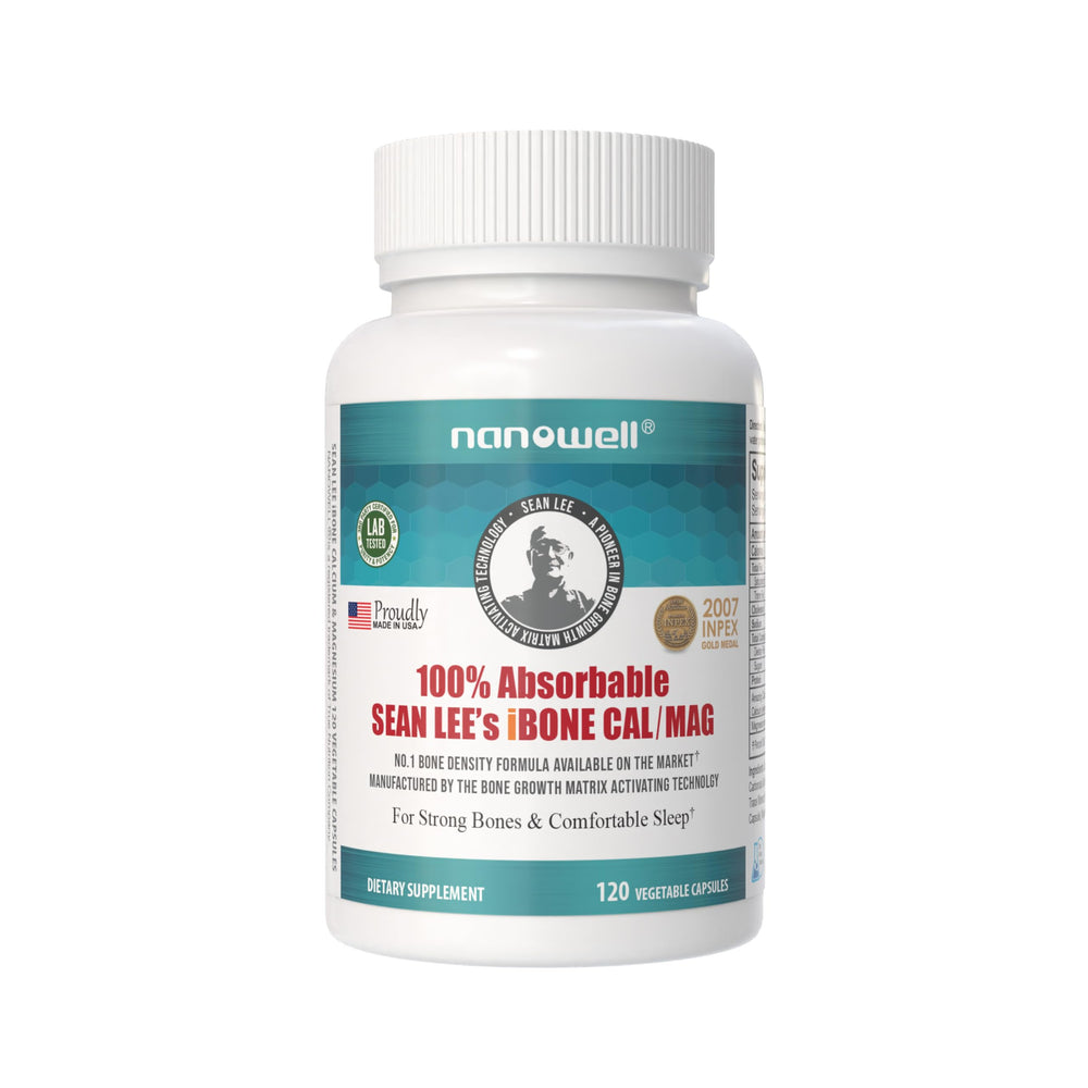 Nanowell iBone Cal Mag bone-density-formula bottle supports daily calcium focus.
