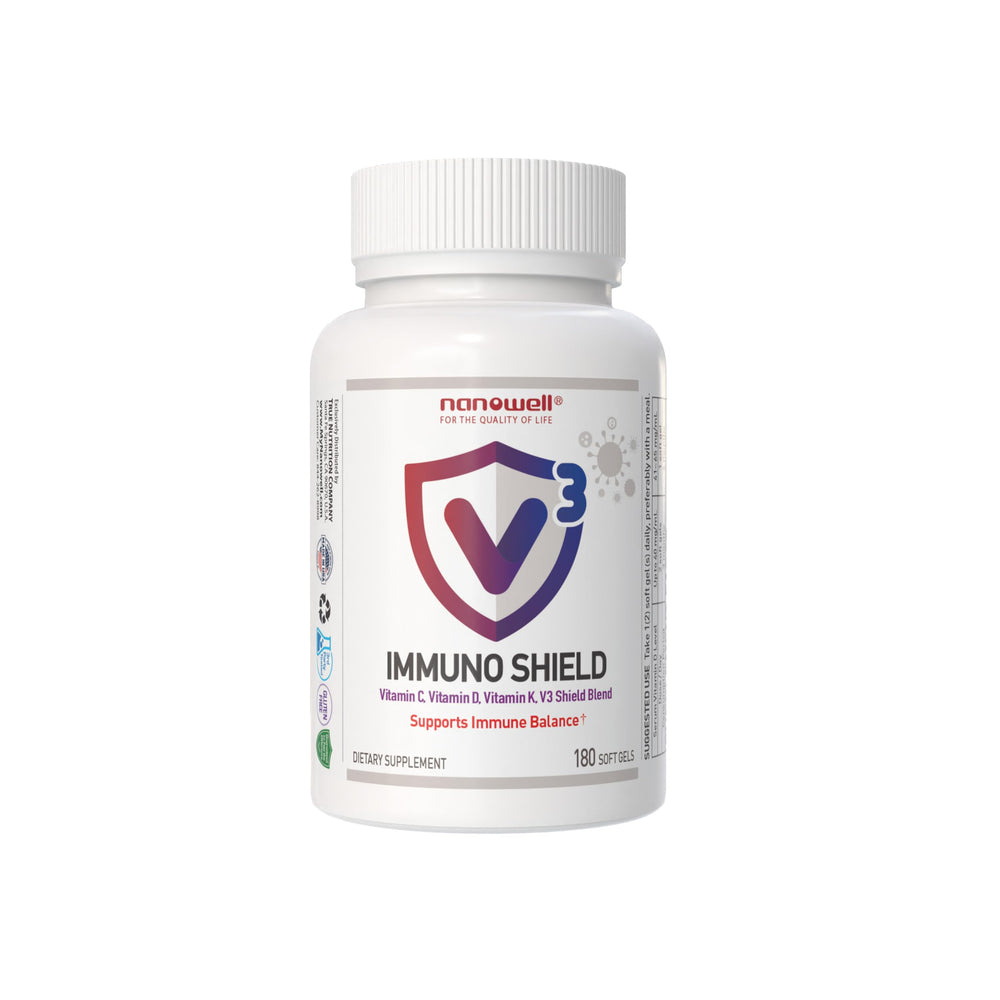 NANOWELL V3 Immuno Shield bottle front highlighting immune support potential.