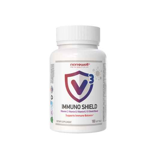 NANOWELL V3 Immuno Shield bottle front highlighting immune support potential.