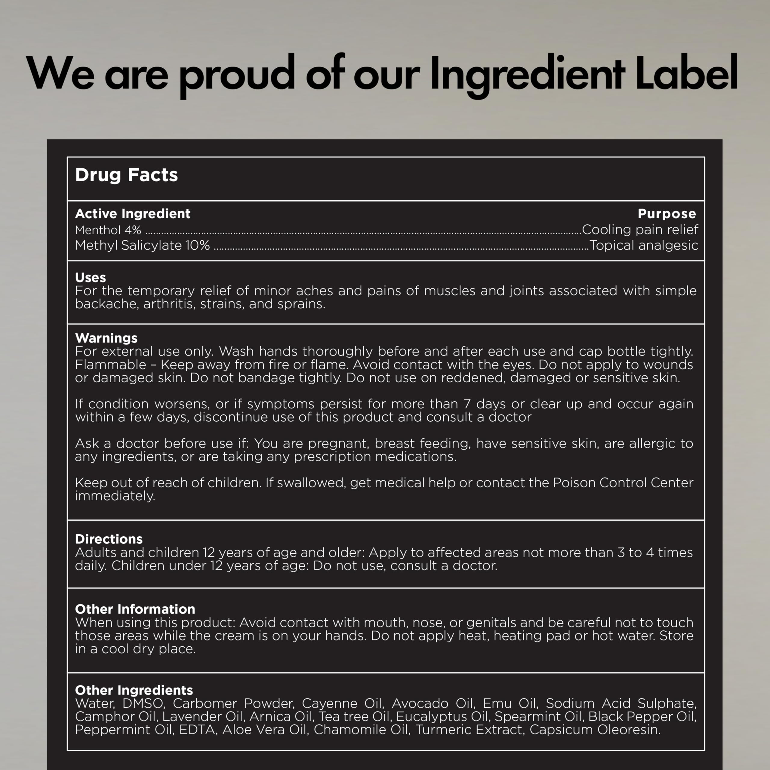 Nanoxtreme natural ingredients highlight Arnica Menthol Capsicum in formula.