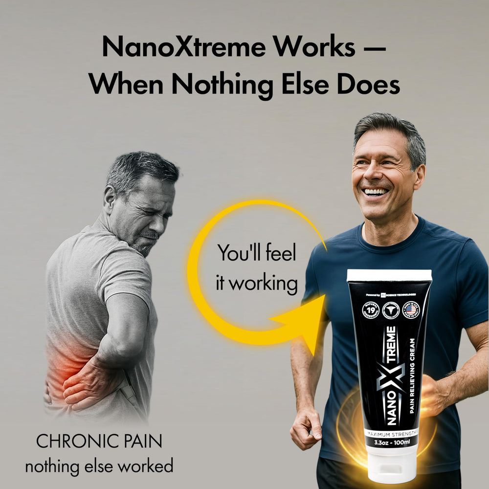Nanoxtreme cream applied on arm for targeted relief during activity.