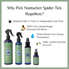 Nantucket Spider Tick Repellent Spray ideal for outdoor activities and nature walks.